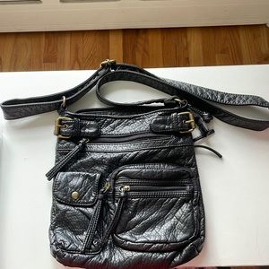 Black leather cross-body purse